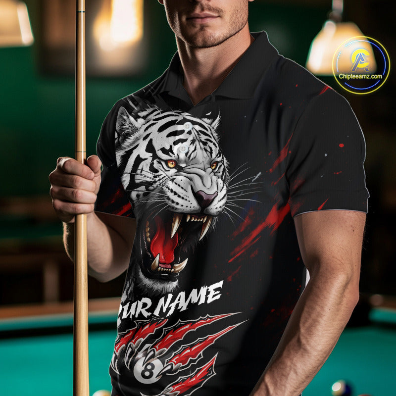 Personalized Tiger 8 Ball Pool Billiard Shirt For Men, Billiard Team Jersey Polo & 1/4 Zip |Red TDM5495