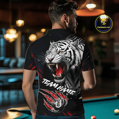 Personalized Tiger 8 Ball Pool Billiard Shirt For Men, Billiard Team Jersey Polo & 1/4 Zip |Red TDM5495