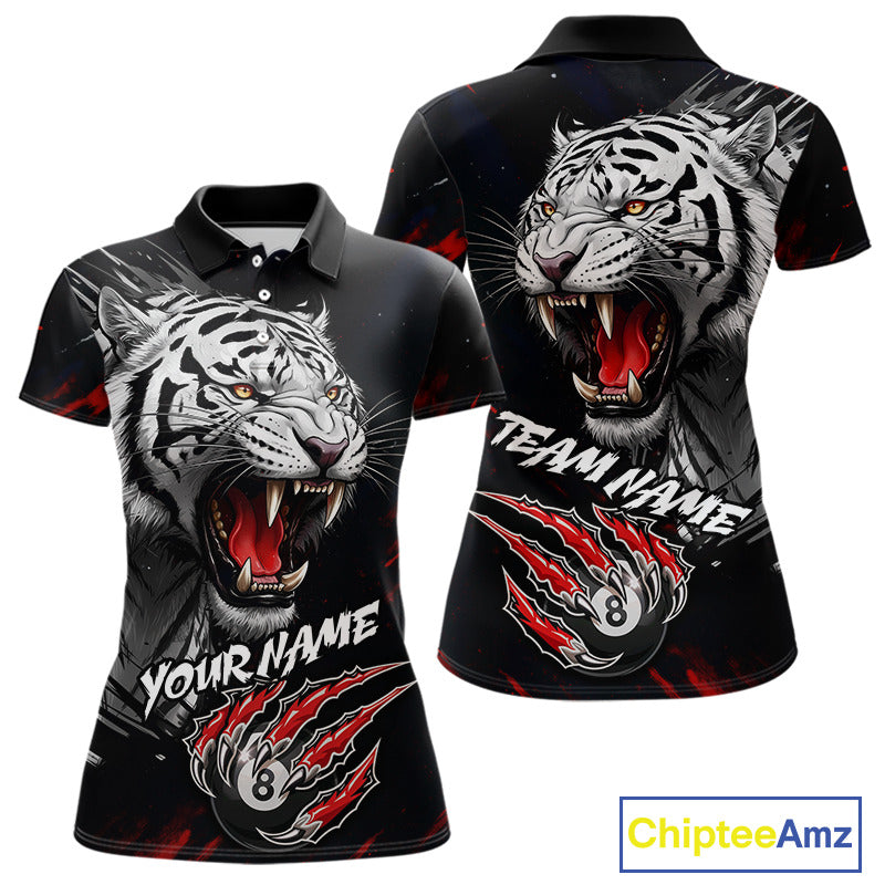 Personalized Tiger 8 Ball Pool Billiard Shirt For Women, Billiard Team Jersey Polo & 1/4 Zip |Red TDM5495