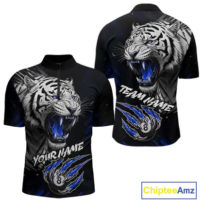 Personalized Tiger 8 Ball Pool Billiard Shirt For Men, Billiard Team Jersey Polo & 1/4 Zip |Blue TDM5496