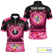 Load image into Gallery viewer, Black And Pink 8 Ball Pool Heart Billiard Shirt For Men Custom Valentine Billiard Gifts TDM5748
