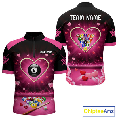 Black And Pink 8 Ball Pool Heart Billiard Shirt For Men Custom Valentine Billiard Gifts TDM5748