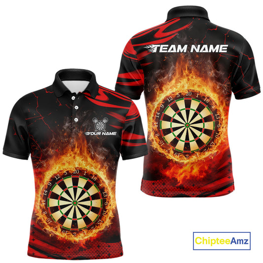 Red Flaming Dartboard Fire Darts Shirt For Men Custom Darts Jersey Team Polo & Quarter Zip TDM5501