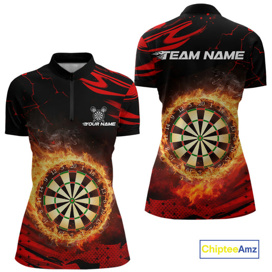 Red Flaming Dartboard Fire Darts Shirt For Women Custom Darts Jersey Team Polo & Quarter Zip TDM5501