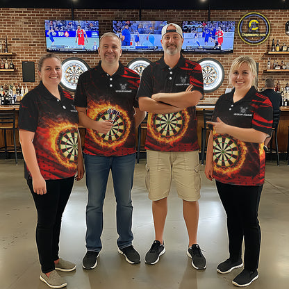Red Flaming Dartboard Fire Darts Shirt For Women Custom Darts Jersey Team Polo & Quarter Zip TDM5501