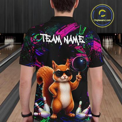 Personalized Funny Squirrel Graffiti Bowling Jersey For Men, Bowling Team Shirts Polo & 1/4 Zip TDM6555