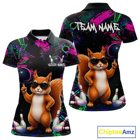 Personalized Funny Squirrel Graffiti Bowling Jersey For Women, Bowling Team Shirts Polo & 1/4 Zip TDM6555