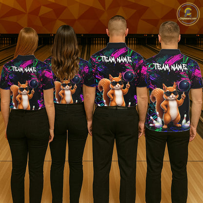 Personalized Funny Squirrel Graffiti Bowling Jersey For Men, Bowling Team Shirts Polo & 1/4 Zip TDM6555