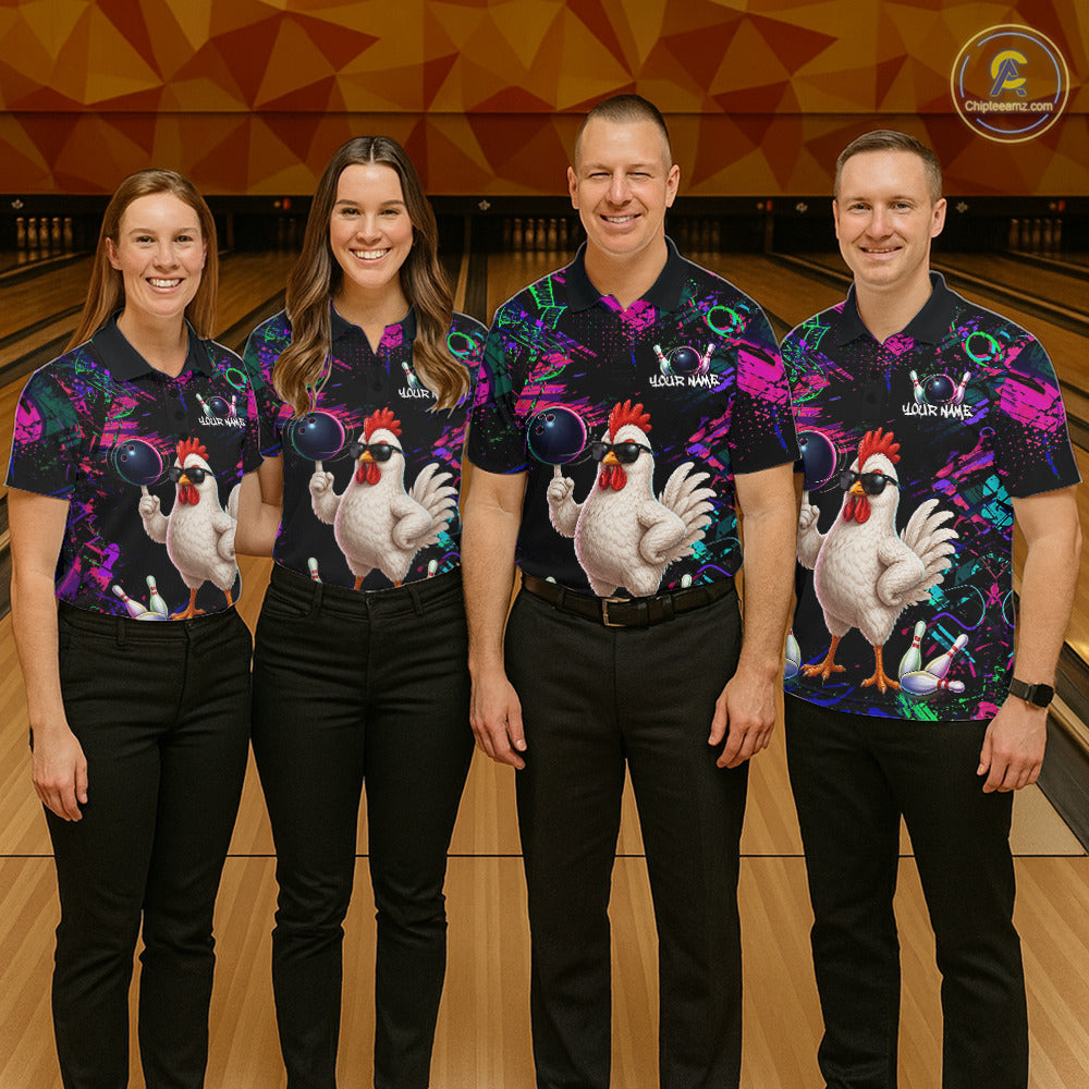 Personalized Funny Chicken Graffiti Bowling Jersey For Women, Bowling Team Shirts Polo & 1/4 Zip TDM6556