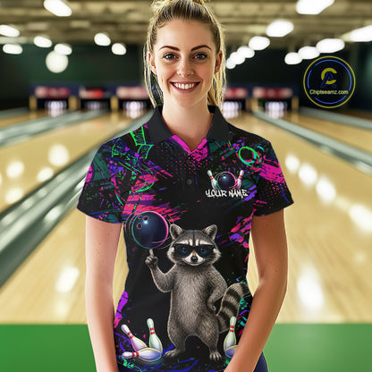Personalized Funny Raccoon Graffiti Bowling Jersey For Women, Bowling Team Shirts Polo & 1/4 Zip TDM6557