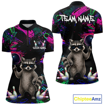 Personalized Funny Raccoon Graffiti Bowling Jersey For Women, Bowling Team Shirts Polo & 1/4 Zip TDM6557