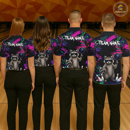 Personalized Funny Raccoon Graffiti Bowling Jersey For Men, Bowling Team Shirts Polo & 1/4 Zip TDM6557