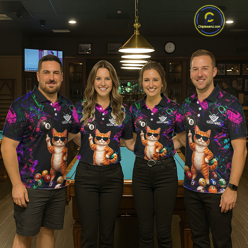 Custom Funny Cat Graffiti 8 Ball Pool Billiard Shirts For Men, Billiard Team Jersey Polo & 1/4 Zip TDM6558