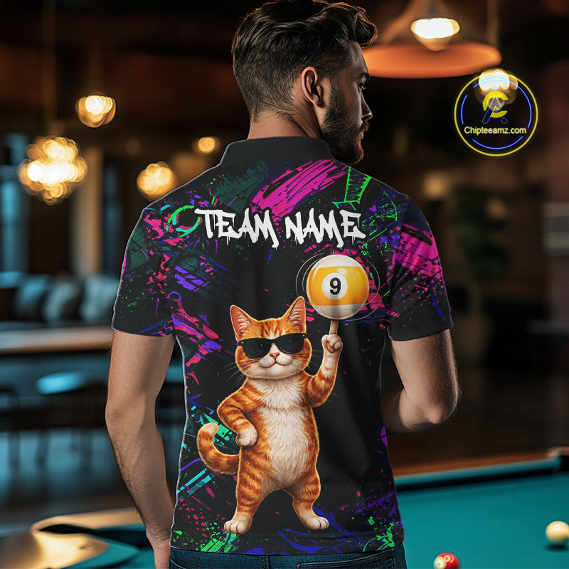 Funny Cat 8 Ball & 9 Ball Graffiti Billiard Shirts For Men Custom Pool Team Jersey Polo & 1/4 Zip TDM6559