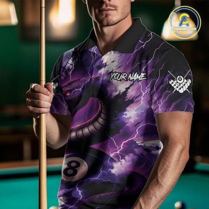 Purple Thunder Lightning Cobra Snake 8 Ball Billiard Shirt For Men Custom Pool Team League Jersey TDM4838