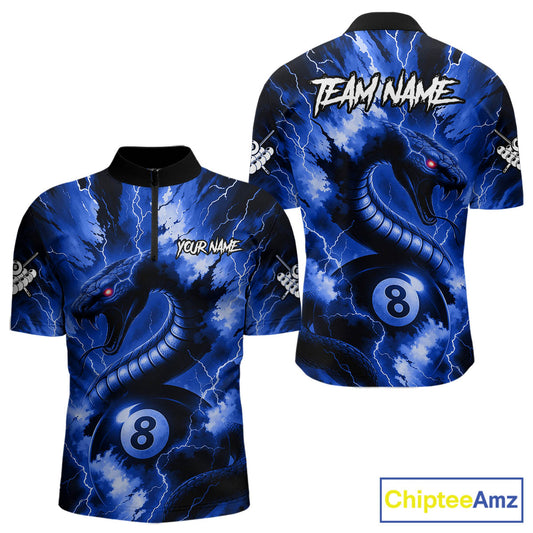 Blue 8 Ball Thunder Lightning Cobra Snake Billiard Shirt For Men Custom Billiard League Pool Jersey TDM4839