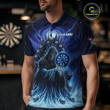 Load image into Gallery viewer, Personalized Blue Grim Reaper Darts Jersey For Men Custom Skull Dart Team Polo &amp; Quarter Zip Shirt TDM5058