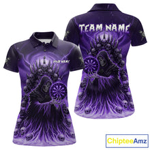 Load image into Gallery viewer, Personalized Purple Grim Reaper Darts Jersey For Women Custom Skull Darts Team Polo &amp; Quarter Zip  TDM5059