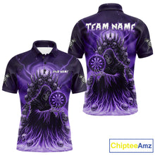 Load image into Gallery viewer, Personalized Purple Grim Reaper Darts Jersey For Men Custom Skull Darts Team Polo &amp; Quarter Zip  TDM5059