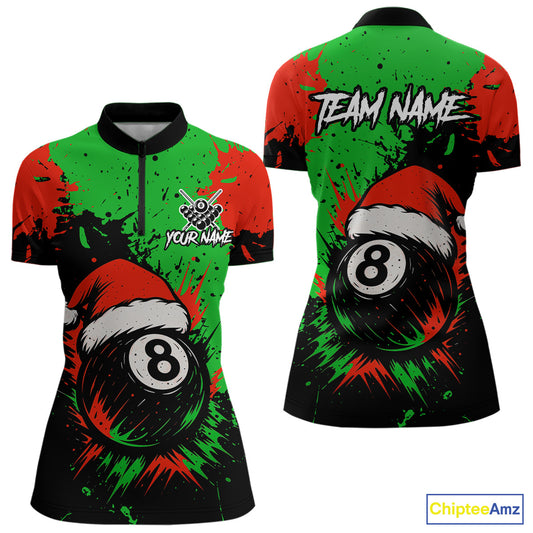 Green & Red Splash Santa Christmas 8 Ball Billiard Shirt For Women Custom Xmas Gift For Pool Player TDM4846