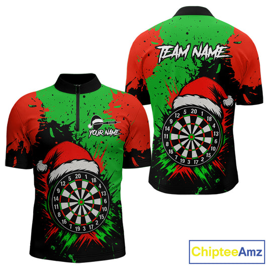 Funny Green And Red Splash Santa Christmas Darts Shirt For Men Custom Xmas Gifts Darts Jersey TDM4847