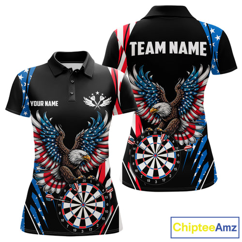 Personalized American Flag Eagle Patriotic Darts Shirt For Women Custom Darts Jersey Polo & 1/4 Zip TDM4859