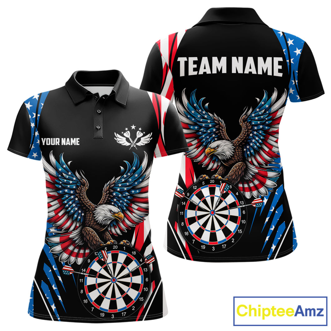 Personalized American Flag Eagle Patriotic Darts Shirt For Women Custom Darts Jersey Polo & 1/4 Zip TDM4859