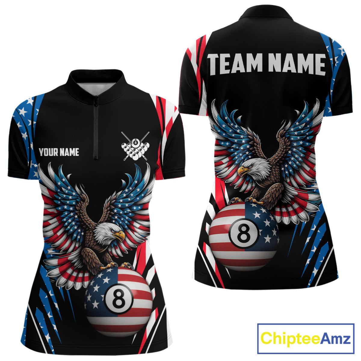 Personalized American Flag Eagle Patriotic Billiard Shirt For Women Custom 8 Ball Pool Team Jersey TDM4860