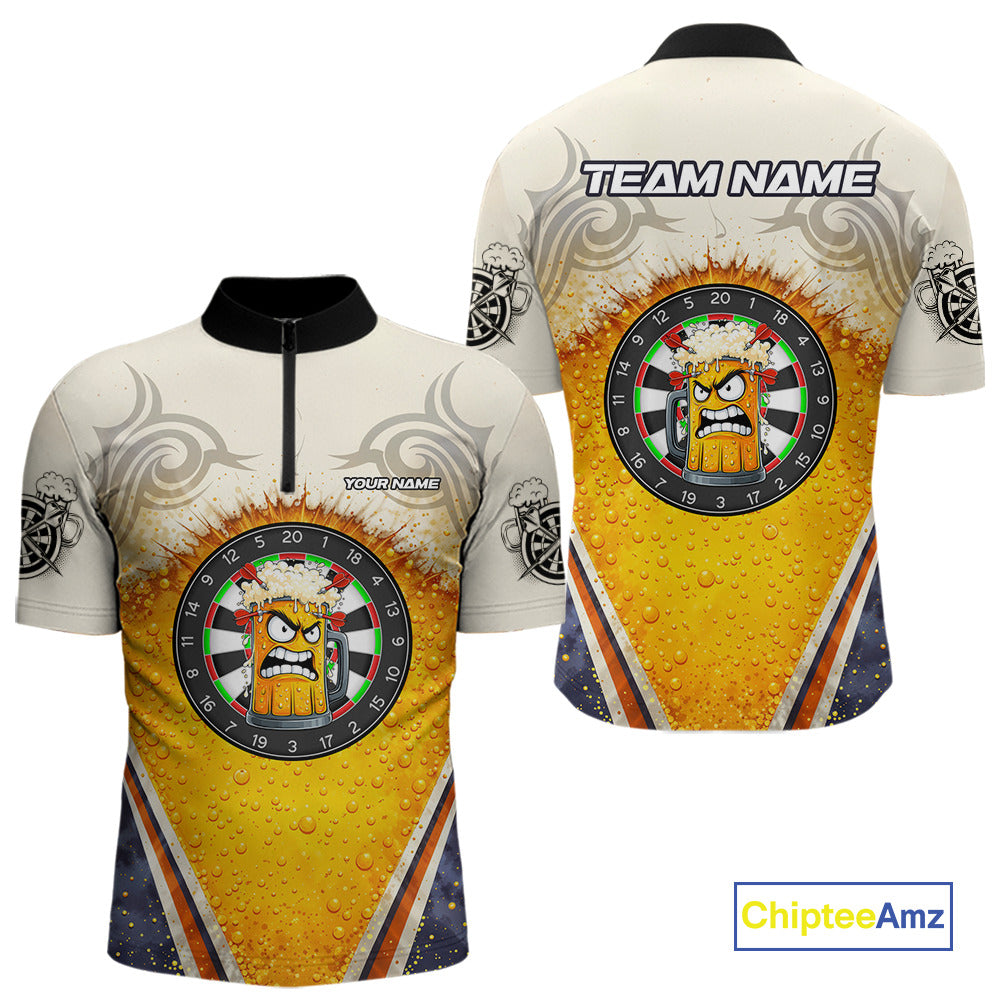 Funny Yellow Angry Beer Darts Shirt For Men Custom Darts Jersey Team Polo & Quarter Zip TDM5569