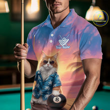 Load image into Gallery viewer, Personalized Funny Cat Sunset Billiard Shirt For Men Custom 8 Ball Pool Team Jersey Polo &amp; 1/4 Zip TDM6414