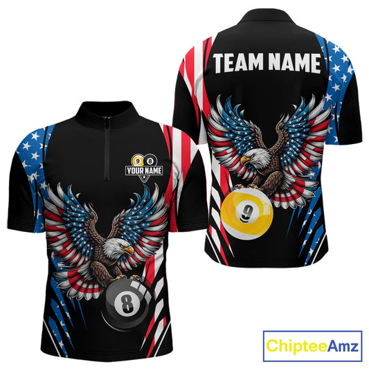 American Flag Eagle 8 Ball & 9 Ball Billiard Shirt For Men Custom Patriotic Pool Team Jersey TDM5314