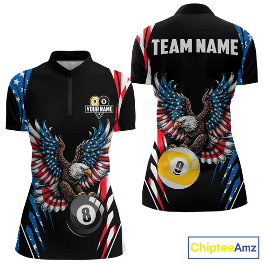 American Flag Eagle 8 Ball & 9 Ball Billiard Shirt For Women Custom Patriotic Pool Team Jersey TDM5314