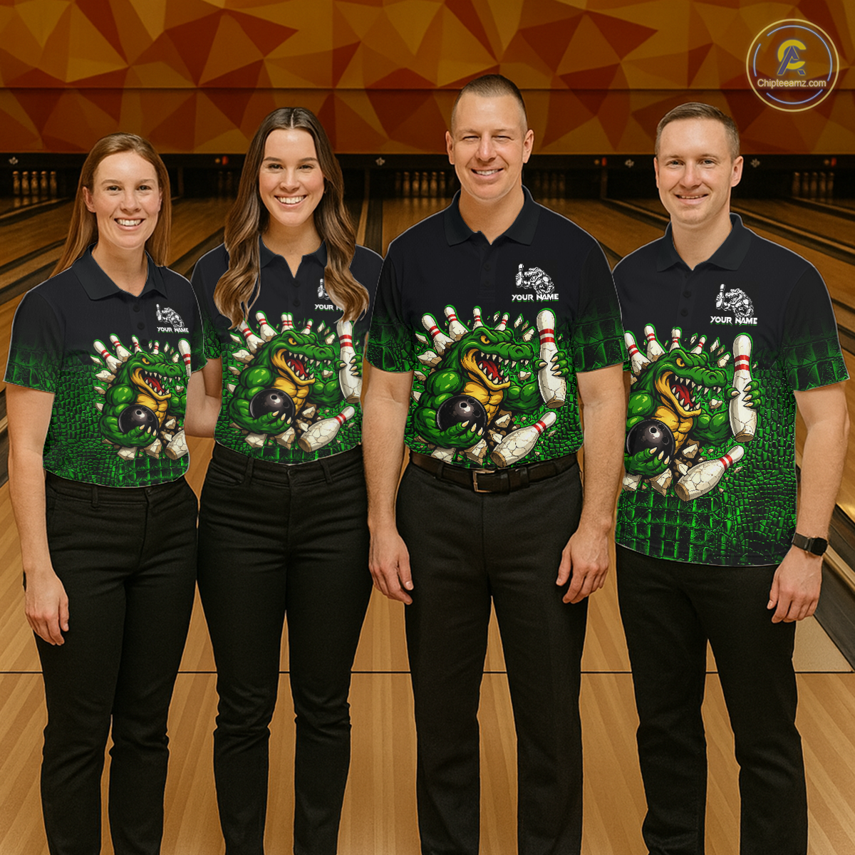 Black And Green Funny Alligator Bowling Shirt For Men Custom Bowling Jersey Team Polo & 1/4 Zip TDM5818