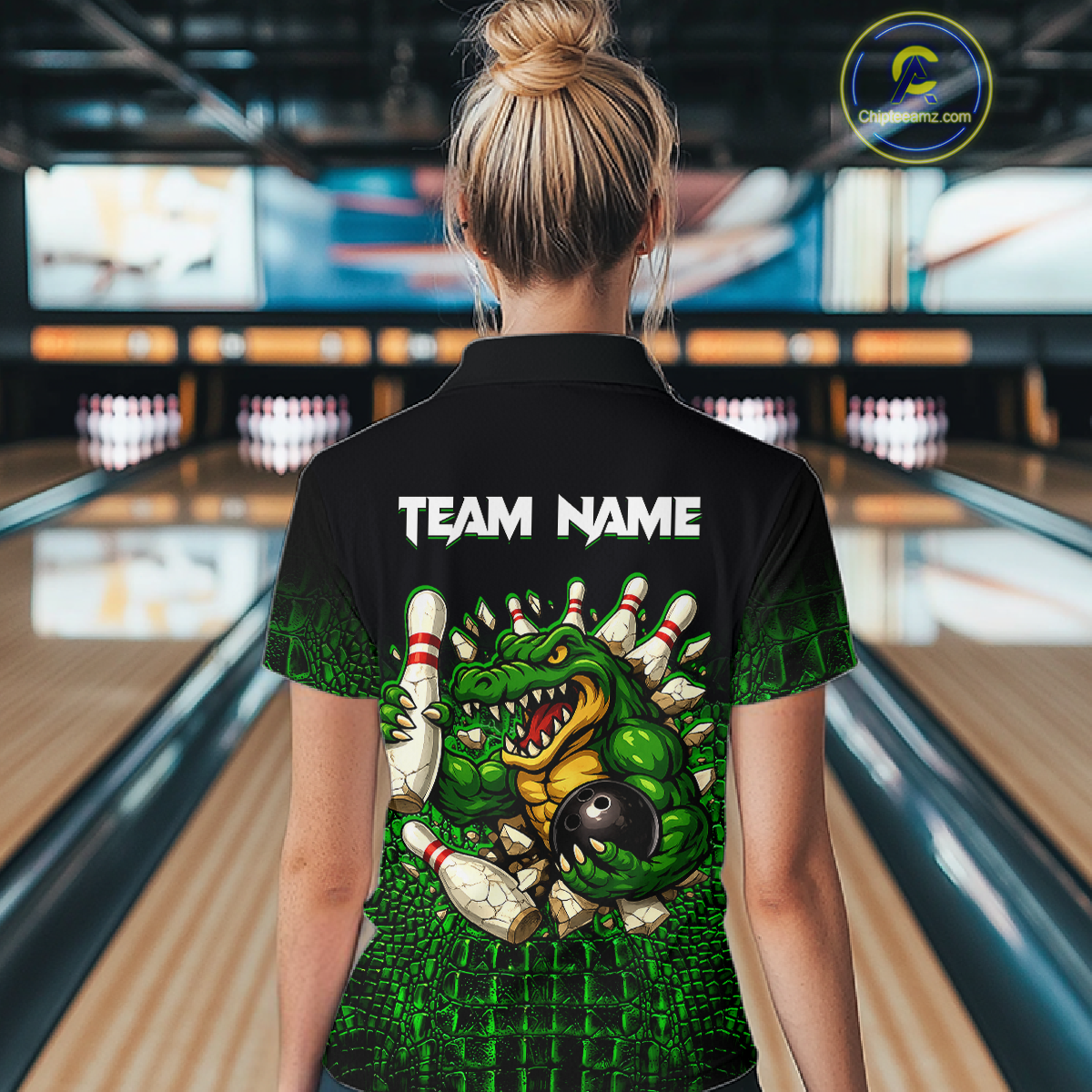 Black And Green Funny Alligator Bowling Shirt For Women Custom Bowling Jersey Team Polo & 1/4 Zip TDM5818