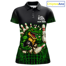 Load image into Gallery viewer, Black And Green Funny Alligator Bowling Shirt For Women Custom Bowling Jersey Team Polo &amp; 1/4 Zip TDM5818
