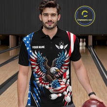 Load image into Gallery viewer, Personalized American Flag Eagle Bowling Polo &amp; 1/4 Zip For Men, Patriotic Bowling Team Jersey TDM5822