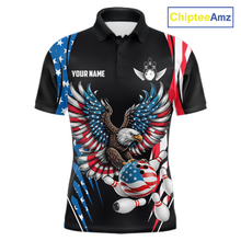 Load image into Gallery viewer, Personalized American Flag Eagle Bowling Polo &amp; 1/4 Zip For Men, Patriotic Bowling Team Jersey TDM5822