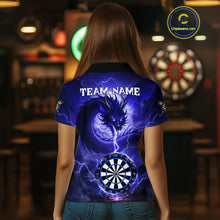 Load image into Gallery viewer, Blue Dartboard Lightning Dragon Womens Darts Shirt Custom Darts Jersey Team Polo &amp; 1/4 Zip TDM5117
