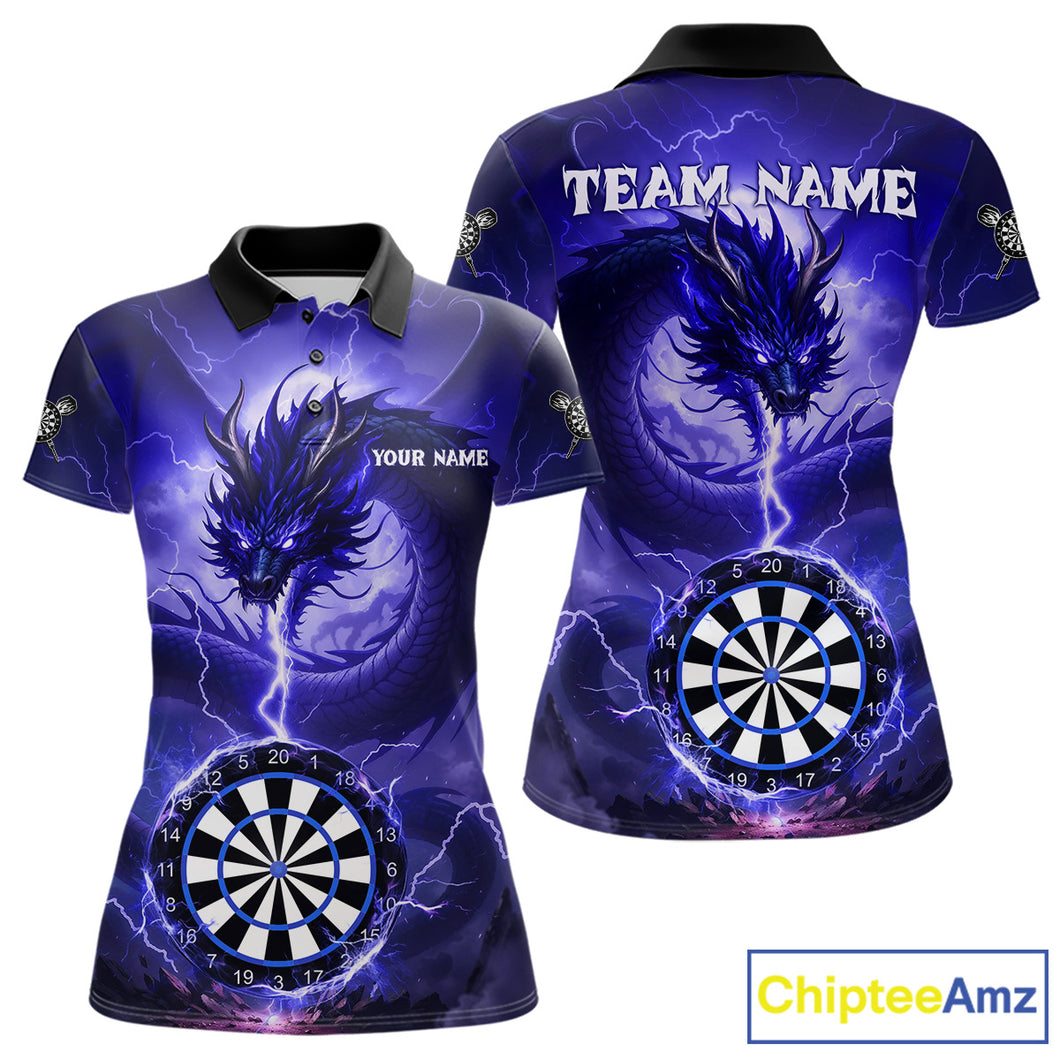 Blue Dartboard Lightning Dragon Womens Darts Shirt Custom Darts Jersey Team Polo & 1/4 Zip TDM5117