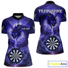 Load image into Gallery viewer, Blue Dartboard Lightning Dragon Womens Darts Shirt Custom Darts Jersey Team Polo &amp; 1/4 Zip TDM5117