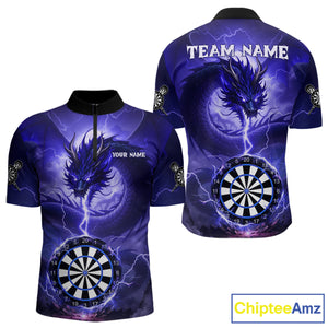 Blue Dartboard Lightning Dragon Mens Darts Shirt Custom Darts Jersey Team Polo & 1/4 Zip TDM5117
