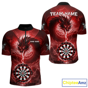 Red Dartboard Lightning Dragon Mens Darts Shirt Custom Darts Jersey Team Polo & 1/4 Zip TDM5118