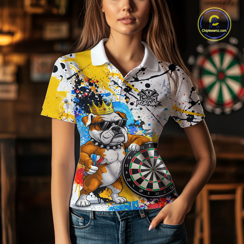 Funny Bulldog Colorful Darts Shirt For Women Custom Darts Jersey Team Polo & 1/4 Zip, Darts Gifts TDM5838