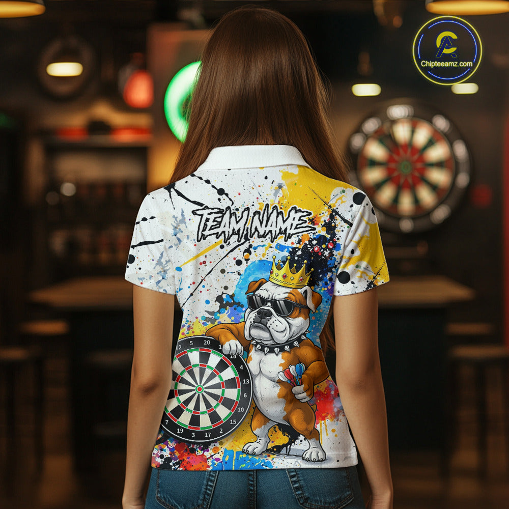 Funny Bulldog Colorful Darts Shirt For Women Custom Darts Jersey Team Polo & 1/4 Zip, Darts Gifts TDM5838