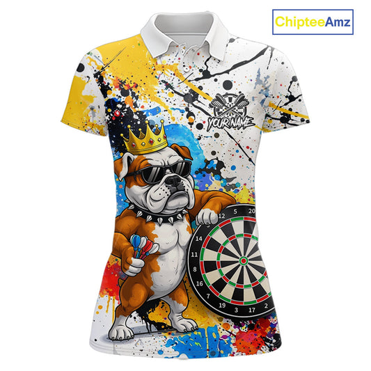 Funny Bulldog Colorful Darts Shirt For Women Custom Darts Jersey Team Polo & 1/4 Zip, Darts Gifts TDM5838