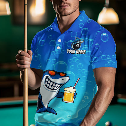 Blue Funny Shark 8 Ball Billiard Shirts For Men Custom Pool Team Shirt, Billiard Polo & 1/4 Zip TDM5134