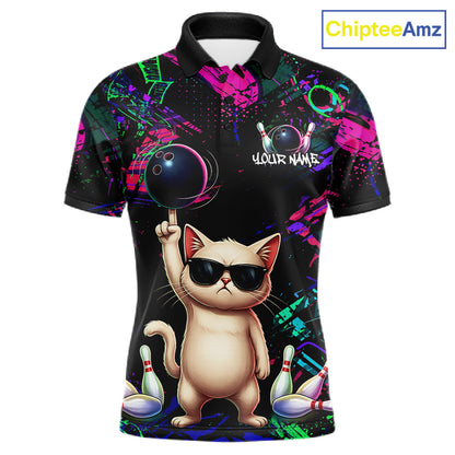 Custom Funny Cat Graffiti Bowling Shirt For Men, Personalized Bowling Team Jersey Polo & 1/4 Zip TDM6455
