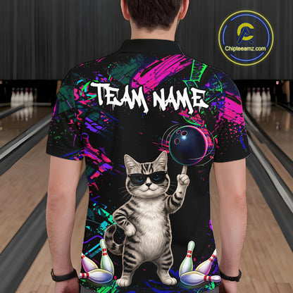 Personalized Funny Cat Graffiti Bowling Shirt For Men Custom Bowling Jersey Team Polo & 1/4 Zip TDM6456