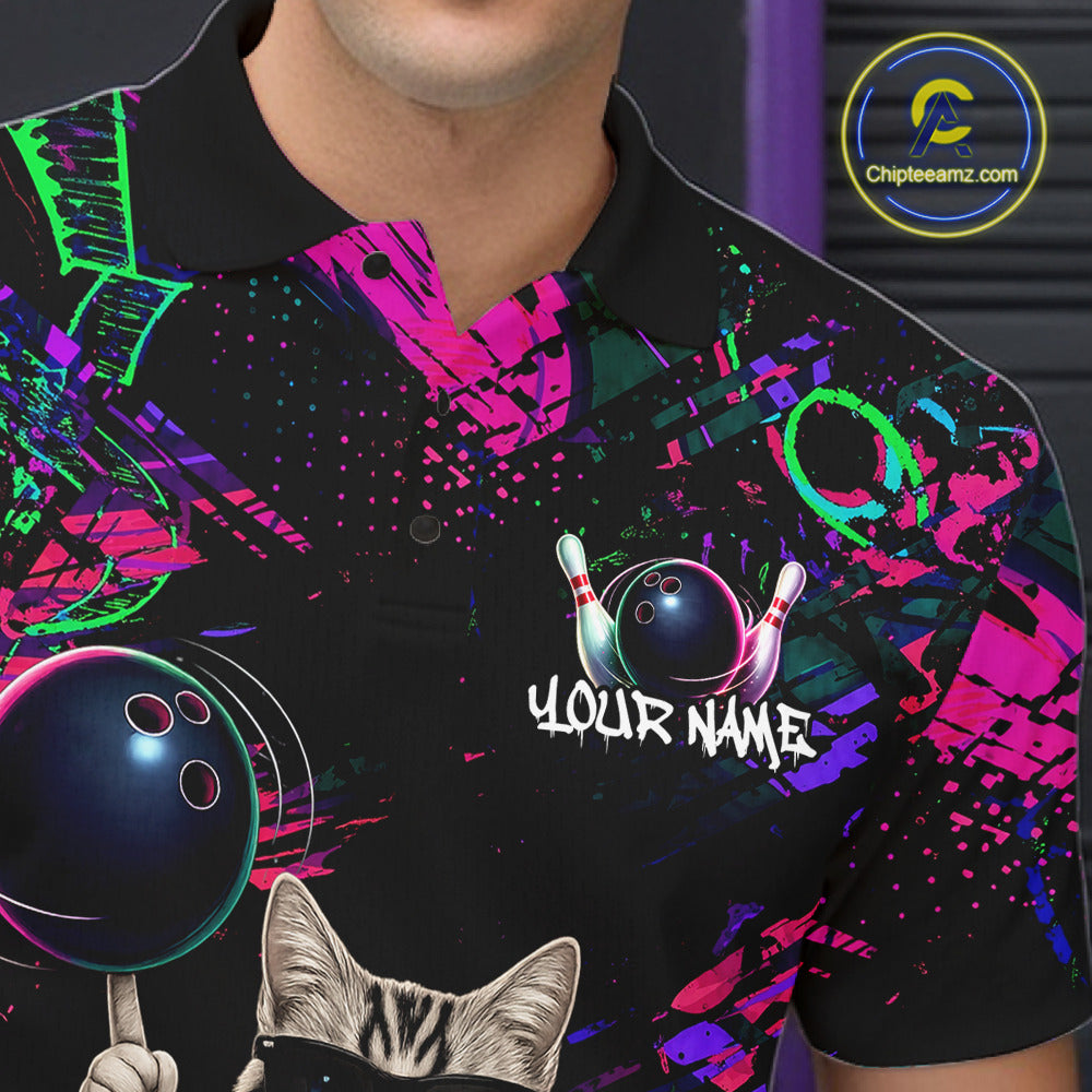 Personalized Funny Cat Graffiti Bowling Shirt For Men Custom Bowling Jersey Team Polo & 1/4 Zip TDM6456