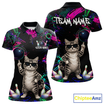 Personalized Funny Cat Graffiti Bowling Shirt For Women Custom Bowling Jersey Team Polo & 1/4 Zip TDM6456